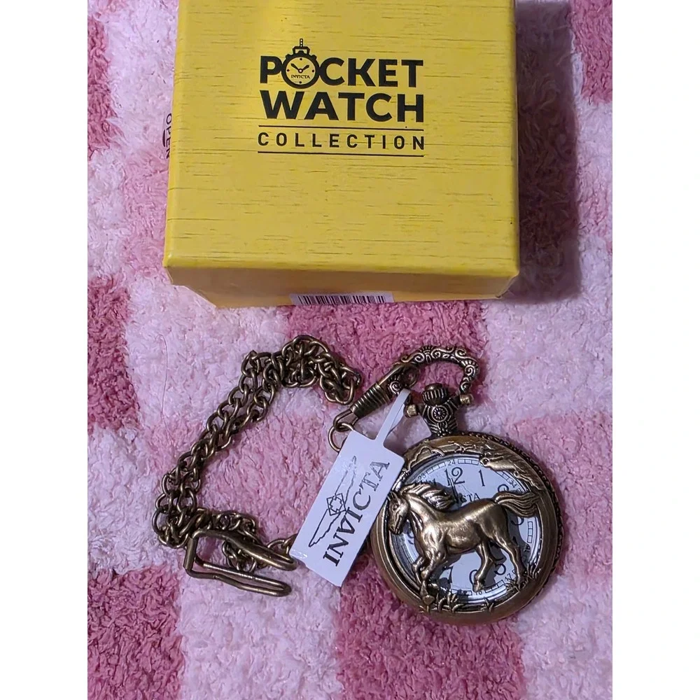 Invicta Pocket Watch Collection Antique Bronze Horse Hunter Case Equinox New